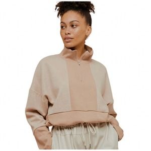 Topshop Fleece Panel Cropped Funnel Neck Sweatshirt - stone - medium loungewear